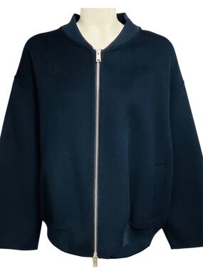 Arma Navy Blue Night Zip Front Wool Mona Jacket
